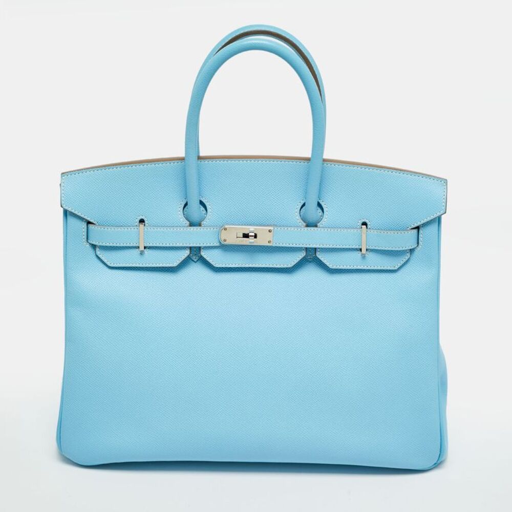 Herm&egrave;s Birkin 35 Palladium Finish Celeste Epsom Leather Bag